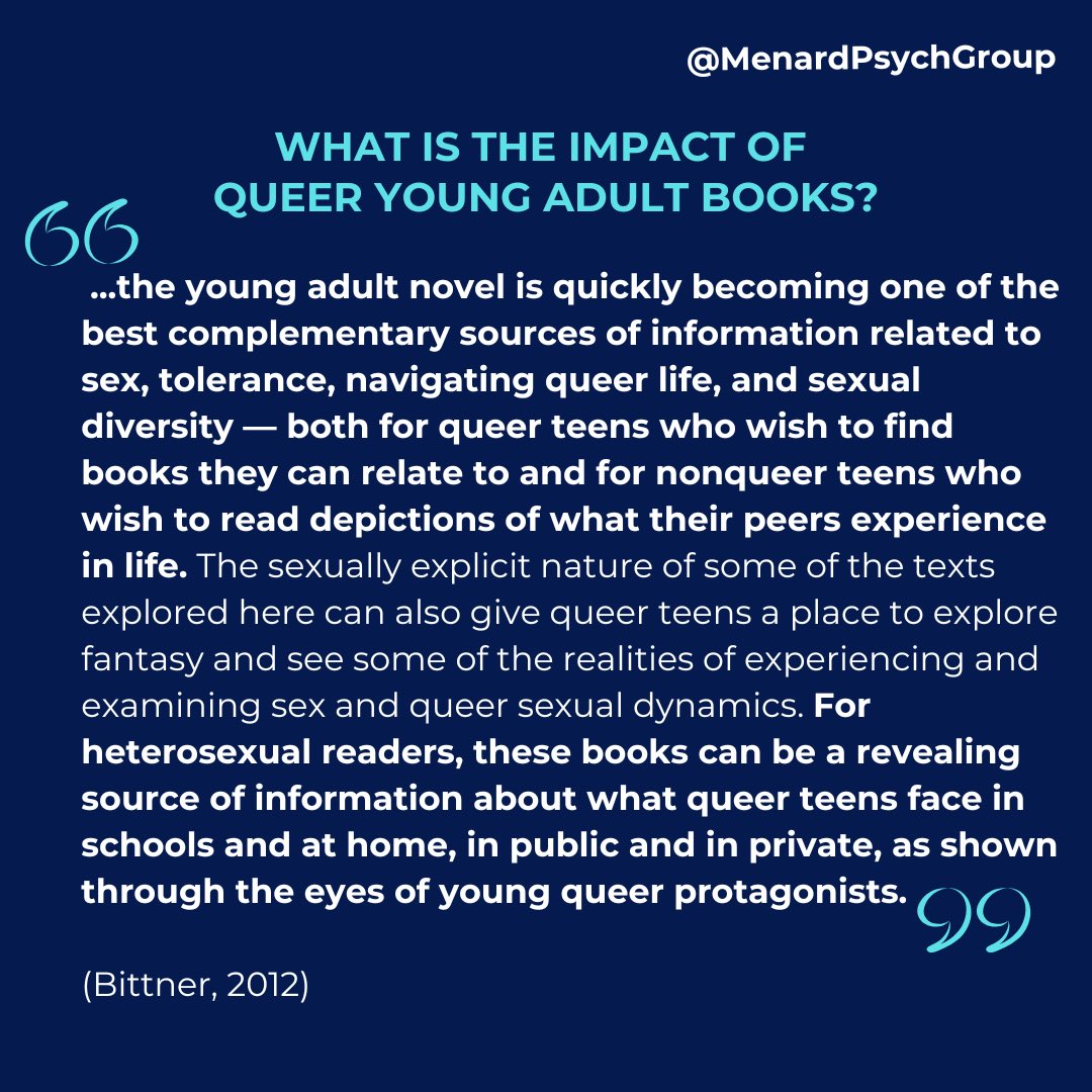 MenardPsych's tweet photo. Queer Ya novels are breaking new grounds offering young readers more portrayals of diverse identities and experiences.

This research article highlights how these narratives can empower 2SLGBTQIA + youth and educate allies by providing relatable and inclusive perspectives. https://t.co/kfpjV2iNtX