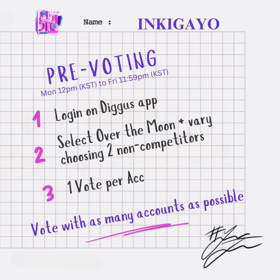 all_about_txt's tweet photo. 🌟 SBS Inkigayo Global Pre-Voting 🌙 🕛 ENDS TODAY at 23:59 KST!
🔗 https://t.co/XUsZpgib3T

How to Vote
1. Sign up or log in to the Diggus app
2. Vote for #OverTheMoon and pick 2 more tracks to support 
(make your votes count! 😉)
3. Vote again with another account!

🔥 USE MULTIPLE ACCOUNTS!

#MOAisONE #SANCTUARY #TOMORROW_X_TOGETHER
