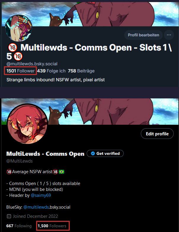 MultiLewds's tweet photo. So, this just happened (actually the real number now is 20+ more), my account on the other site have surpassed this one (overpassed if you discount the thotbots) so, my home is there now:
https://t.co/D24E03HZWT https://t.co/qOnmppFSxp