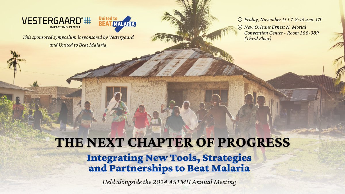 beatmalaria's tweet photo. Join us for the #NextChapterOfProgress sponsored symposium, held alongside the 2024 @ASTMH Annual Meeting, to explore innovative tools &amp; partnerships to #BeatMalaria!

Sponsored by @vestergaard &amp; @beatmalaria. https://t.co/tesVy5cjgN