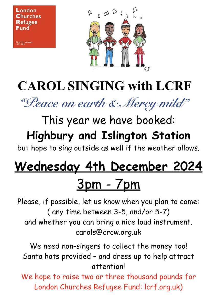 On Wednesday 4 Deceber, we will be #carol #singing at #Highbury &amp; #Islington station to raise funds for #refugees. We hope to see you there! #london #charity #donate <a href="/HighburyCA/">Highbury Community</a> <a href="/StMaryIslington/">St Mary's</a> <a href="/IslingtonBC/">Islington Council</a>