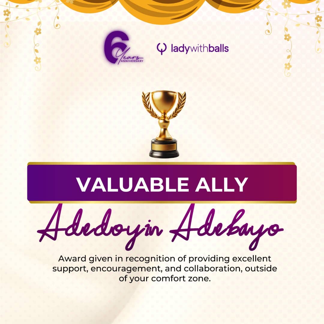 hello_dedoyin's tweet photo. @ladywithballsng thank you for this award and for the opportunity to serve with other amazing women on the project.

#wins #project #community #service https://t.co/636dr3UU2k
