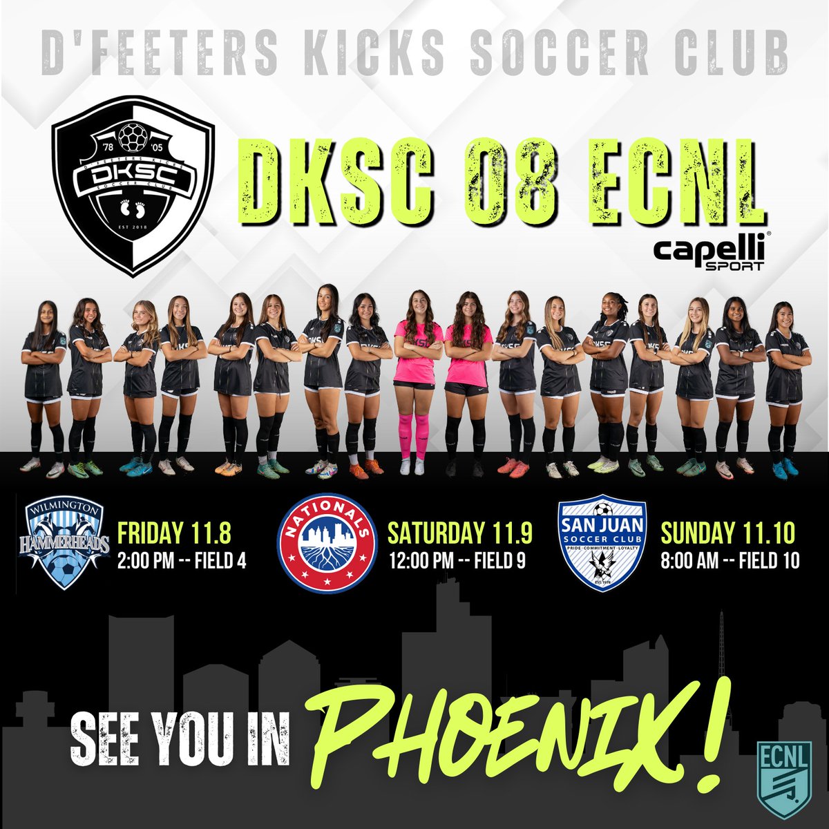 DKSC 08g ECNL (@dksc_08_ecnl) on Twitter photo We are on our way ✈️ to 🌵#ECNLPHX🌞 Coaches, check out our team brochure and schedule! #DKSCSTRONG #DKSCPROUD
<a href="/ECNLgirls/">ECNL Girls</a> <a href="/DKSC_official/">D'Feeters Kicks Soccer Club</a> <a href="/mlbj1973/">Michael Bones</a> <a href="/JorgeHervert8/">Jorge Hervert</a> <a href="/DanielDobson24/">Daniel Dobson</a> <a href="/ImCollegeSoccer/">College Soccer Truth ™</a> <a href="/ImYouthSoccer/">ECNL/GA/Recruiting/College Soccer</a> <a href="/TopDrawerSoccer/">TopDrawerSoccer</a> <a href="/PrepSoccerTX/">Prep Soccer Texas</a> We are on our way ✈️ to 🌵#ECNLPHX🌞 Coaches, check out our team brochure and schedule! #DKSCSTRONG #DKSCPROUD
<a href="/ECNLgirls/">ECNL Girls</a> <a href="/DKSC_official/">D'Feeters Kicks Soccer Club</a> <a href="/mlbj1973/">Michael Bones</a> <a href="/JorgeHervert8/">Jorge Hervert</a> <a href="/DanielDobson24/">Daniel Dobson</a> <a href="/ImCollegeSoccer/">College Soccer Truth ™</a> <a href="/ImYouthSoccer/">ECNL/GA/Recruiting/College Soccer</a> <a href="/TopDrawerSoccer/">TopDrawerSoccer</a> <a href="/PrepSoccerTX/">Prep Soccer Texas</a>
