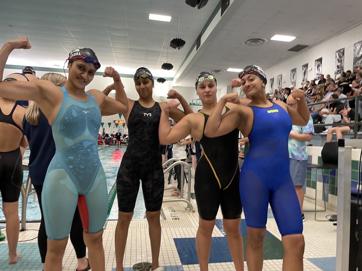 noviswimanddive's tweet photo. Shalaka, Hasini, Vanessa, and Nitya get the State Cut in the 200 Free Relay! #LudicrousSpeed @NCSD @NoviAthletics https://t.co/I5ttgjCSeP