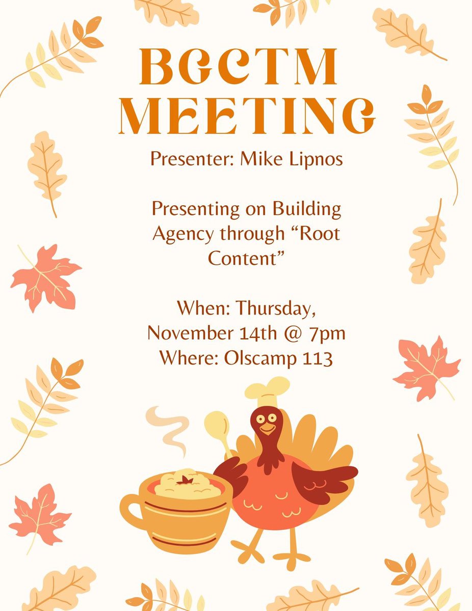 This upcoming Thursday, November 14th at 7 pm in Olscamp 113, OCTM President, Mike Lipnos will be presenting. It’s going to be a great night for all so you don’t want to miss this final meeting of the semester! #bgctm #bgsu <a href="/ohioctm/">Ohio Council of Teachers of Mathematics</a>