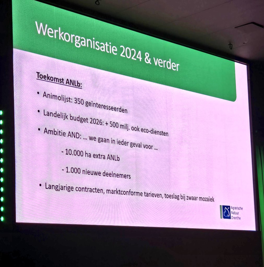 Volle, volle zaal bij de ledenavond van Agrarische Natuur Drenthe.  Ambitie om in 2026 naar 1.000 leden met 10.000 ha agrarisch natuurbeheer in onze mooie provincie. #kansen