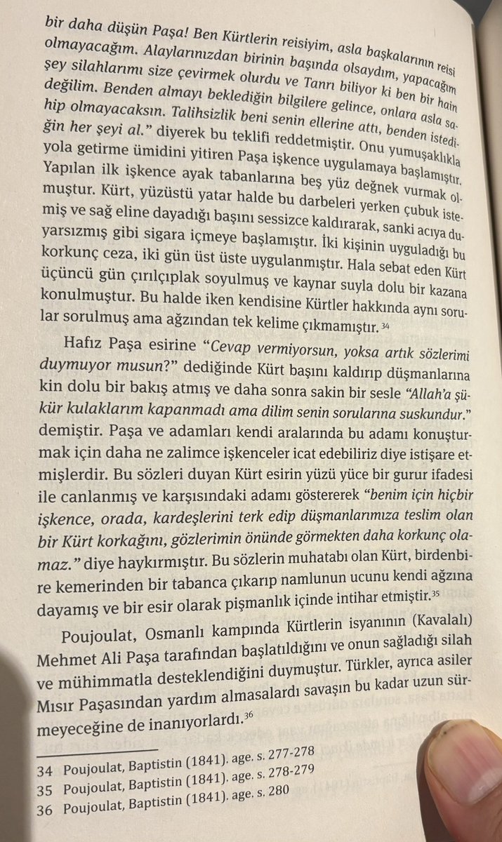 Fransız seyyah Poujoulat’ın şahidi olduğu 8 Ağustos 1837’de Malatya Akçadağ’da gerçekleşen Kürt-Türk savaşında esir alınan Kürt liderin ibretlik direnişi.

Kaynak: Seyahatnamelerde ve Hatıratlarda Malatya-Adıyaman Kürtleri, Nihat Karademir, Nubihar, 2023