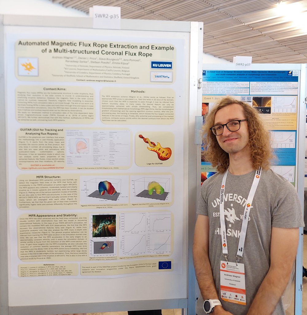 photonenkanone's tweet image. Happy to present my poster on magnetic flux rope identification and analysis at the European Space Weather Week 2024. If you didn&apos;t get a chance today and are still interested in my work, tomorrow is one last opportunity to catch me at poster SWR2-p35!
#SWATNetProject