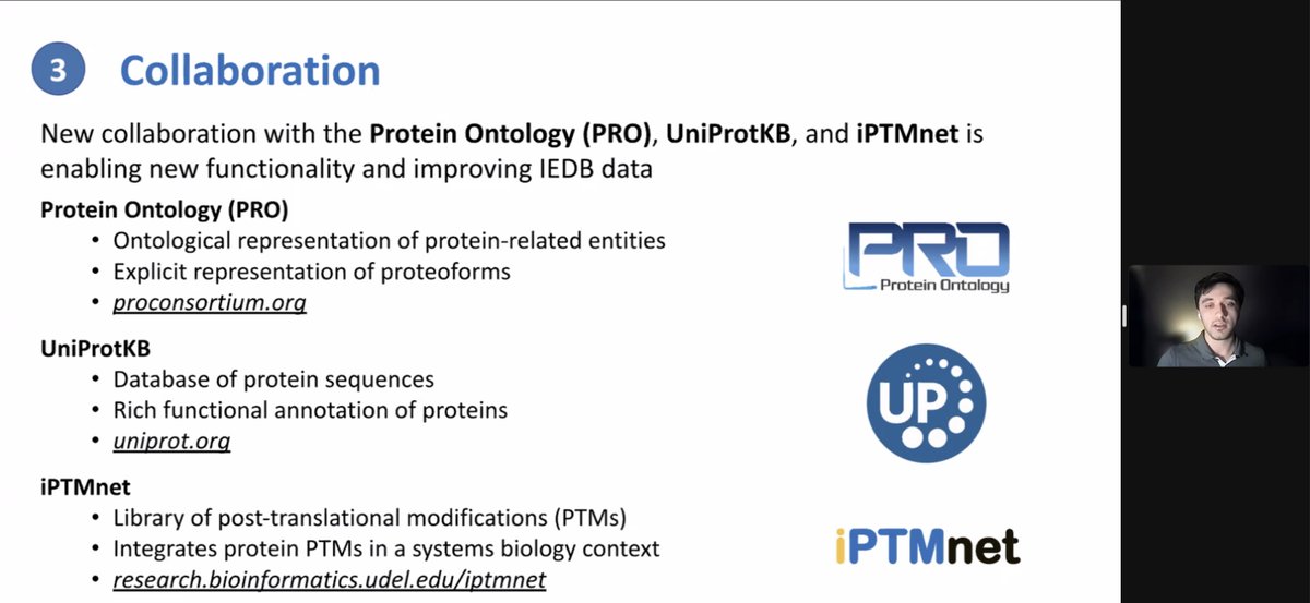 iedb_'s tweet image. Our last talk of the 2024 IEDB Virtual User Workshop sees @danielmarrama present the latest project between the @iedb_, UniProt, Protein Ontology and iPTMnet. Collaborations such as this help make our data FAIR (Findable, Accessible, Interoperable, Reusable) #iedbuw2024