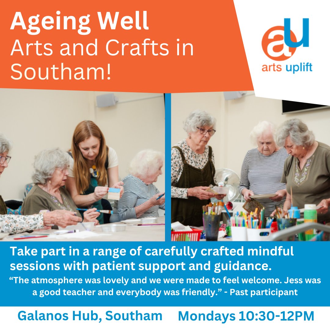 Join us in Southam for FREE mindful crafting fostering creativity and connection! Open to 65+, all abilities and those with Dementia, Parkinsons or other disabilities. Carers welcome. Refreshments provided.
Book now: info@artsuplift.co.uk or 01926 504 212
#artsandcrafts #Southam