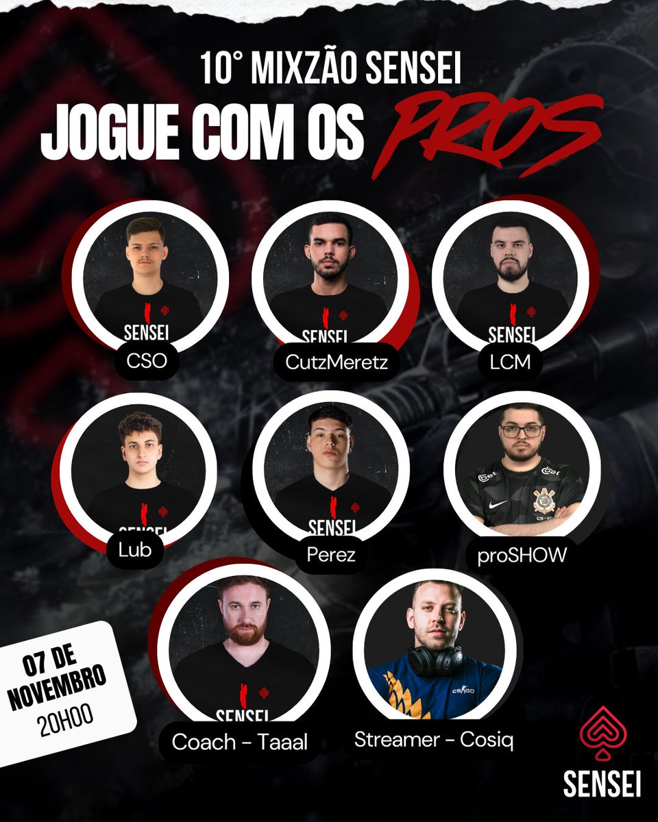 Hojeee!
10º Mixzão da SENSEI jogue com os pros! 
750 no pix e 150k FACEIT Points

Gratuito e aberto a TODOS. 

Instale o anti-cheater da FACE IT e venha JOGAR. Todas as infos no discord.

Entre aqui - discord.gg/QDqp7fManZ

♠️♥️
#goSENSEI