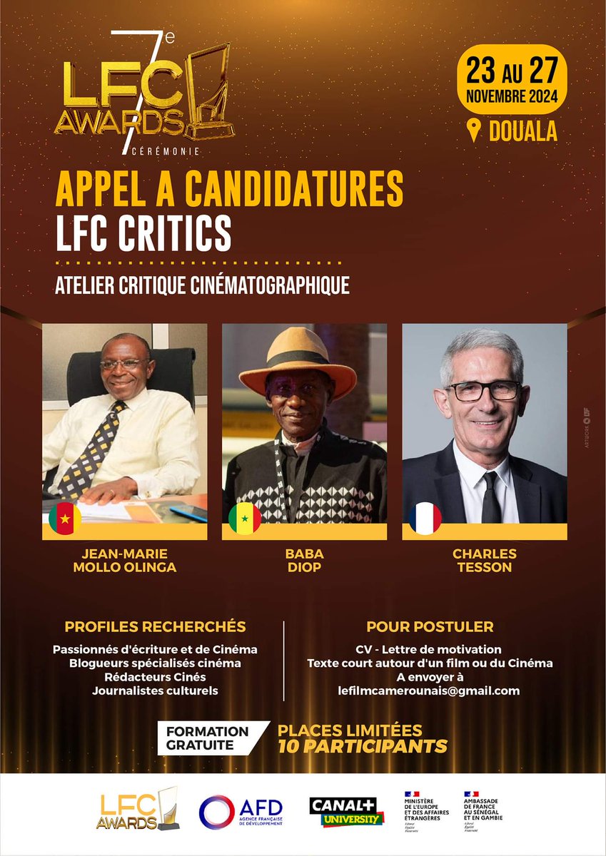 TitiNdema's tweet photo. INFO DE POIDS
Une belle opportunité offerte durant le #LFC7 pour la critique cinématographique.
N'hésitez pas à vous inscrire ✍🏾
Une petite recherche Google et vous serez époustouflé par la qualité des intervenants.
Bravo @FrancoiseEllong 👏🏾 https://t.co/K0qRw9BgiP