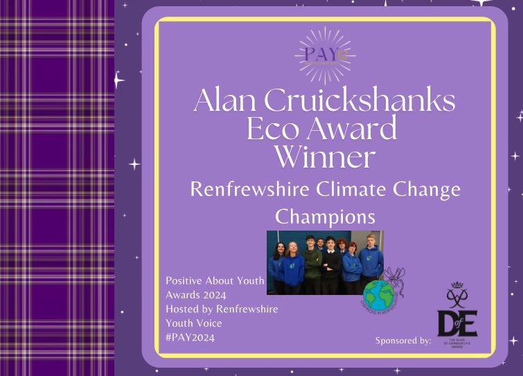 The winner of this year’s Alan Cruickshanks Eco Award are…

Renfrewshire Climate Change Champions! ⭐️
These 10 young people have successfully ran eco work shops and raised support for biodiversity in their local community garden.