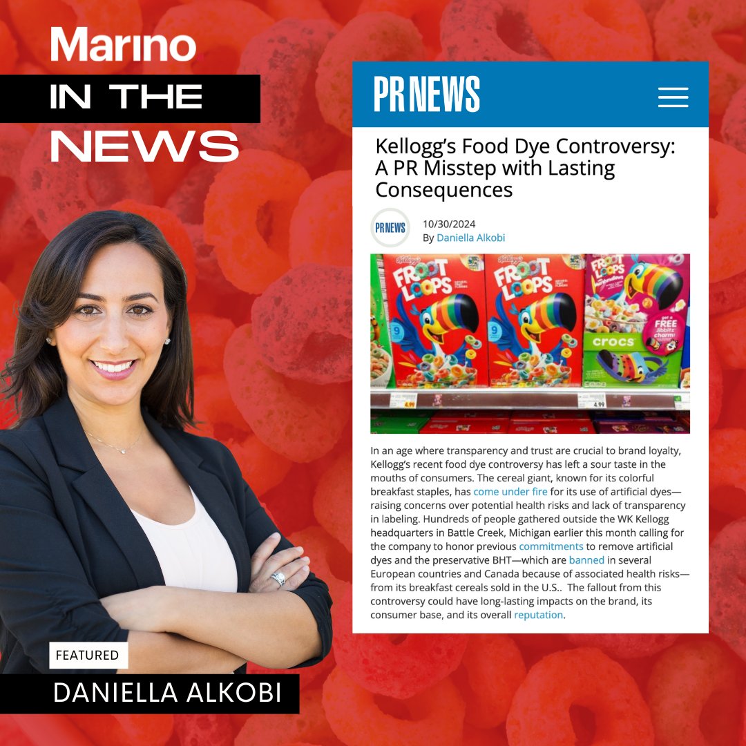 Marino SVP Daniella Alkobi recently shared her insights with <a href="/PRNews/">PRNEWS</a> on how Kellogg’s controversial move to continue using food dyes in its products sold in the U.S. has left a sour taste in the mouths of consumers. 

Learn more: prnewsonline.com/kelloggs-food-…