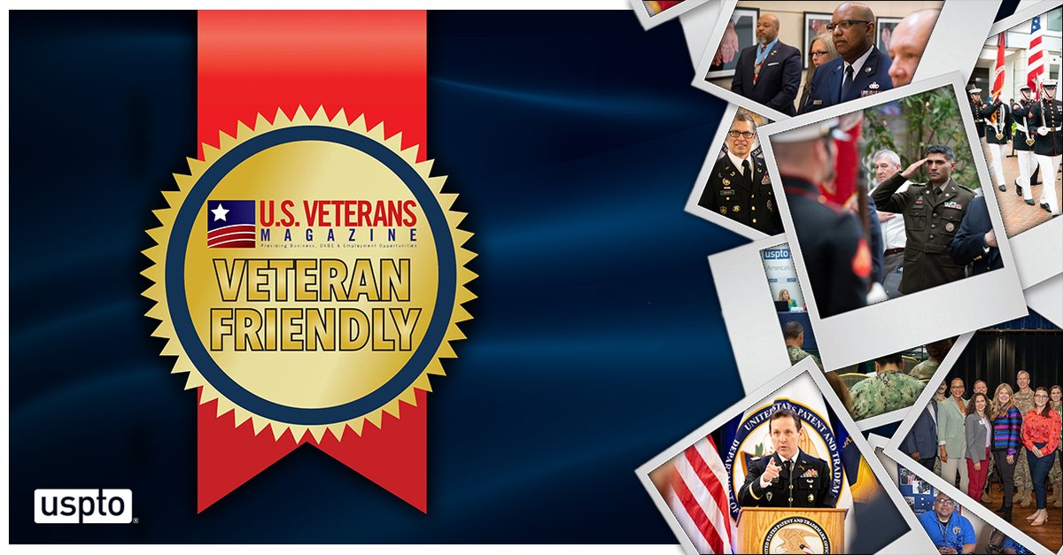 USPTO (@uspto) on Twitter photo š The USPTO is a 2024 Top Veteran-Friendly Government Agency!
The designation from <a href="/USVeteransMag/">U.S. Veterans Magazine</a> recognizes our inclusive workplace culture. From our veteran and military spouse entrepreneurship outreach to our robust employee military association, we support our military. š The USPTO is a 2024 Top Veteran-Friendly Government Agency!
The designation from <a href="/USVeteransMag/">U.S. Veterans Magazine</a> recognizes our inclusive workplace culture. From our veteran and military spouse entrepreneurship outreach to our robust employee military association, we support our military.