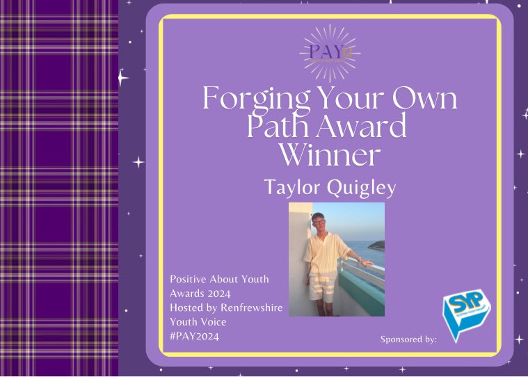 The winner of this year’s Forging Your Own Path Award is…

Taylor Quigley! ⭐️
For his motivation and belief in himself to complete his sixth year in school after the school believed his best course of action was to leave in S5