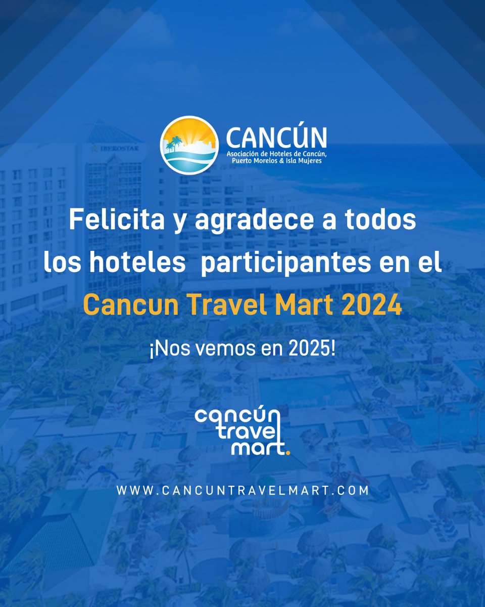 AHCancun's tweet photo. Este año, en #CancunTravelMart, consolidamos nuevas alianzas para promover Cancún como la puerta de entrada a México.⭐
Muchas gracias a los 640 delegados y 25 países participantes, el Cancún Travel Mart refuerza su posición como el evento turístico más importante del Caribe.👏🏻 https://t.co/Dzp4W7nSMm
