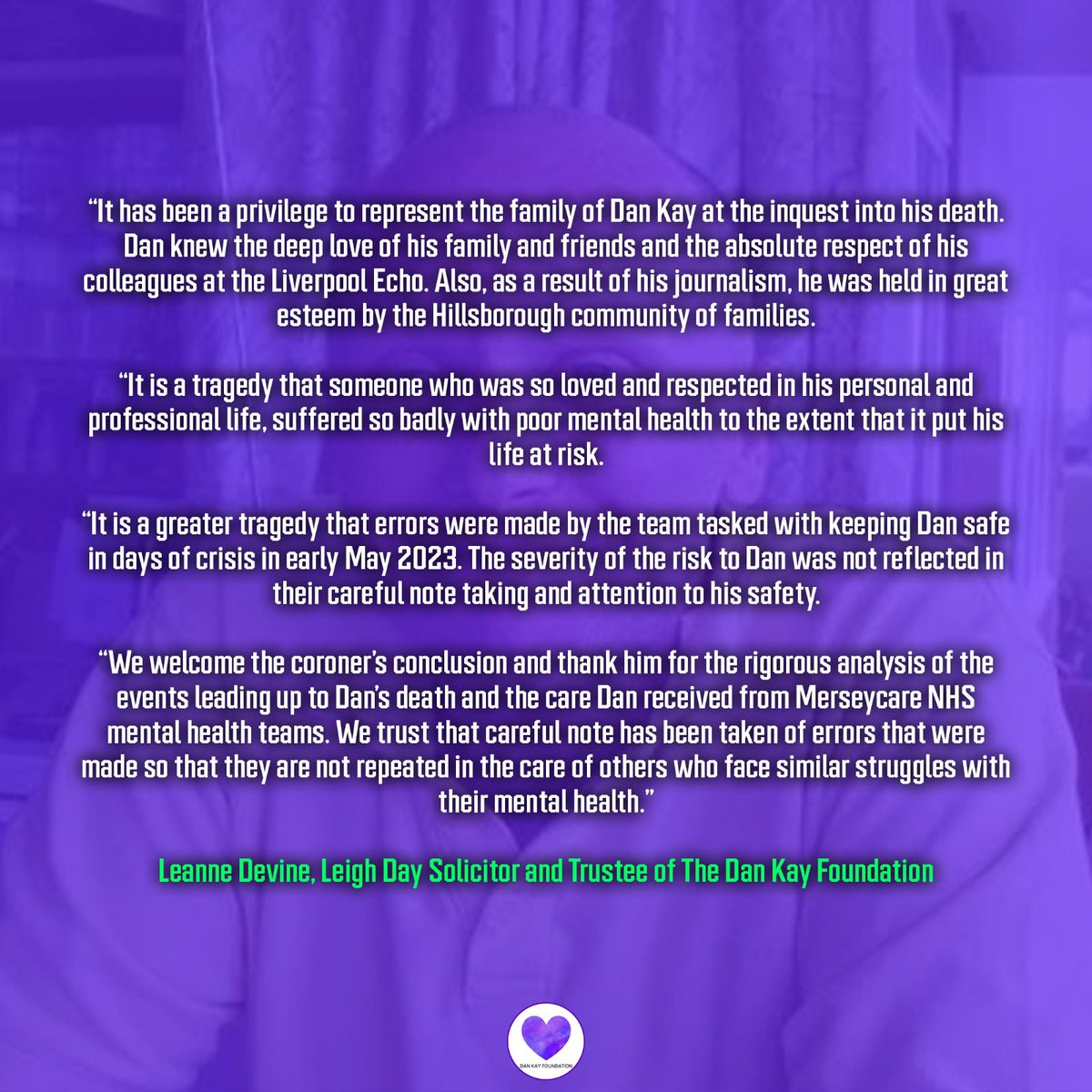 Our statement following the conclusion of the inquest into the death of <a href="/LivEchonews/">Liverpool Echo</a> journalist and Hillsborough campaigner <a href="/dankay/">Dan Kay 💙</a>. 

Inquest report from <a href="/LiamThorpECHO/">Liam Thorp</a> ✍️ tinyurl.com/2s4df239

#BeMoreDan