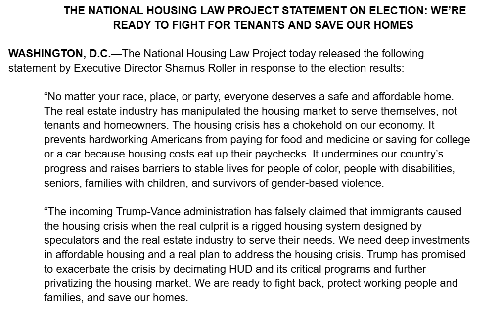 NHLP's tweet photo. We're ready to FIGHT for tenants and SAVE our homes.   

Read our statement on the election results, by executive director @shamusroller⬇️⬇️⬇️ https://t.co/UhT06UYRWx