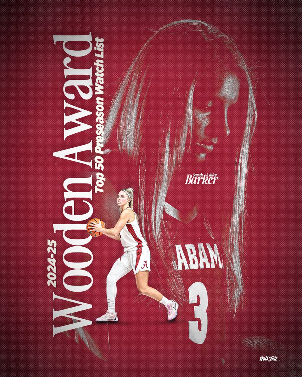 Alabama Women’s Basketball (@alabamawbb) on Twitter photo Another One for Barker!
Sarah Ashlee Barker is named to the John R. Wooden Top 50 Preseason Watch List!
📰 bit.ly/3YwRJ9W
#RollTide #GLG | <a href="/SarahAshlee10/">Sarah Ashlee Barker</a> Another One for Barker!
Sarah Ashlee Barker is named to the John R. Wooden Top 50 Preseason Watch List!
📰 bit.ly/3YwRJ9W
#RollTide #GLG | <a href="/SarahAshlee10/">Sarah Ashlee Barker</a>