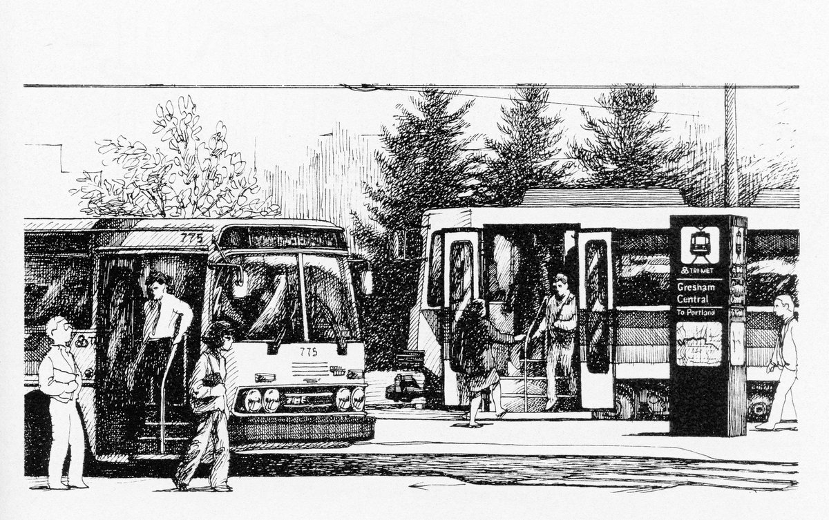 MAX Blue Line had been operating for about a year when this sketch of Gresham Central Transit Center was made in 1987 🔵🚈

#TBT