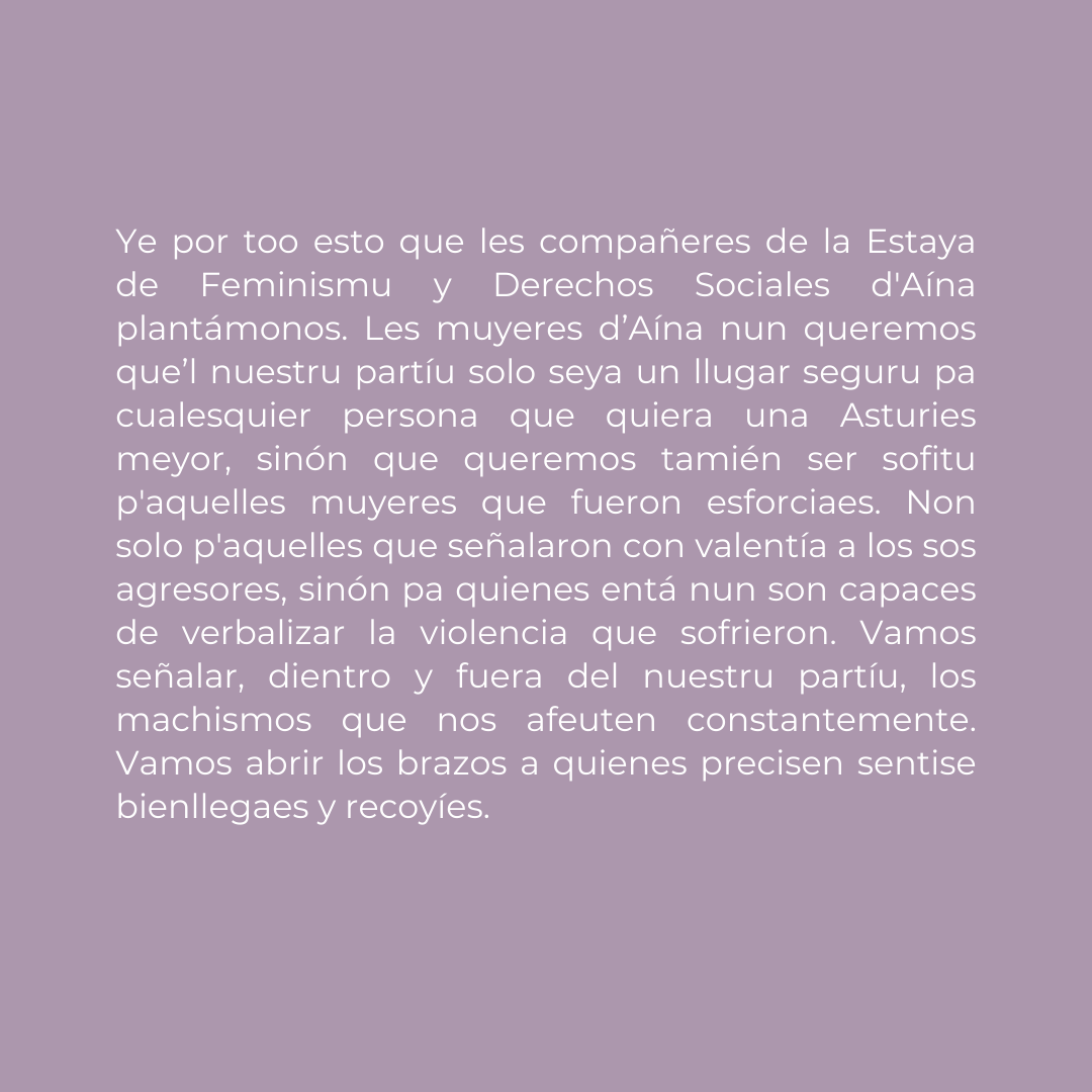 ainaasturies's tweet photo. Valió yá de violencies y pactu patriarcal nos nuestros espacios. Compañeres, nun tais soles, nun tamos soles ✊🏽 https://t.co/qw7neltGAC