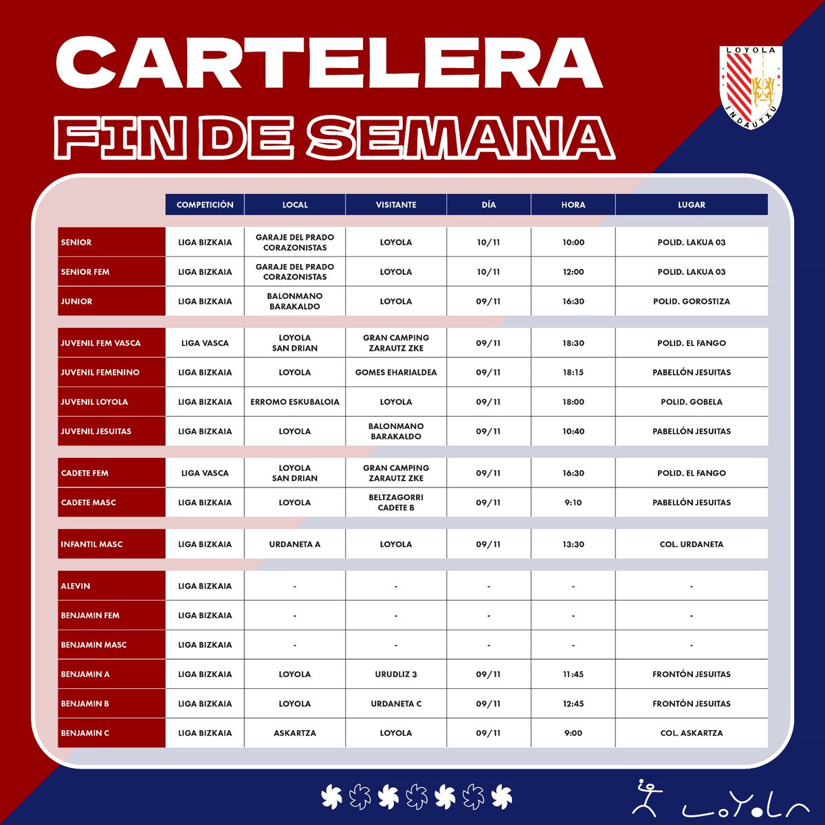 🗓️ #CARTELERAFINDESEMANA

Aquí os dejamos la cartelera de este fin de semana. Mucha suerte a todos los equipos en sus partidos.

¡A darlo todo y a disfrutar! 💪🏻💪🏻🤾 ♥️💙