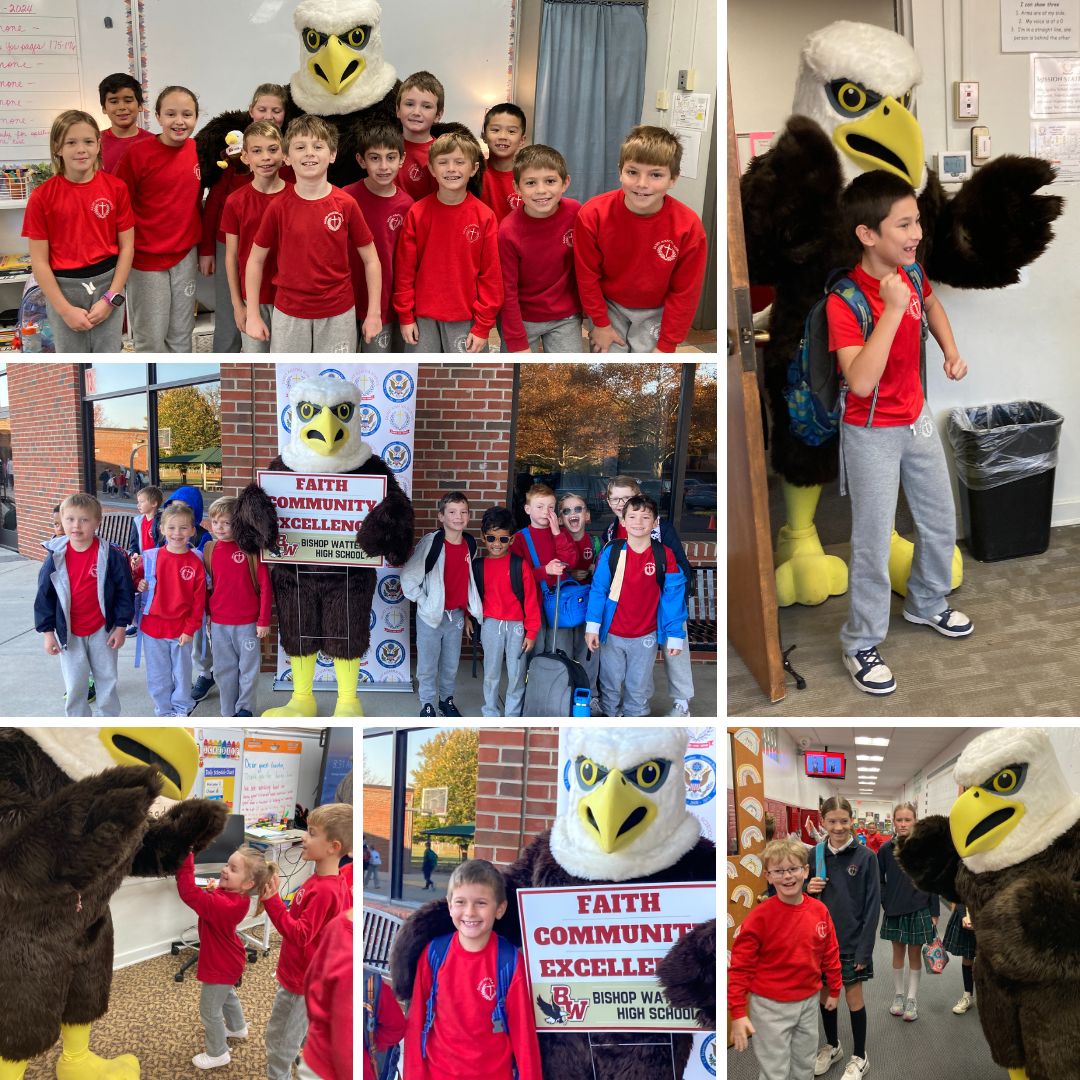 BishopWatterson's tweet photo. Our Eagle loved visiting St. Agatha today and thought it was so cool to do the What’s Up Wildcats news! 🦅❤️ https://t.co/epPL8lAXng