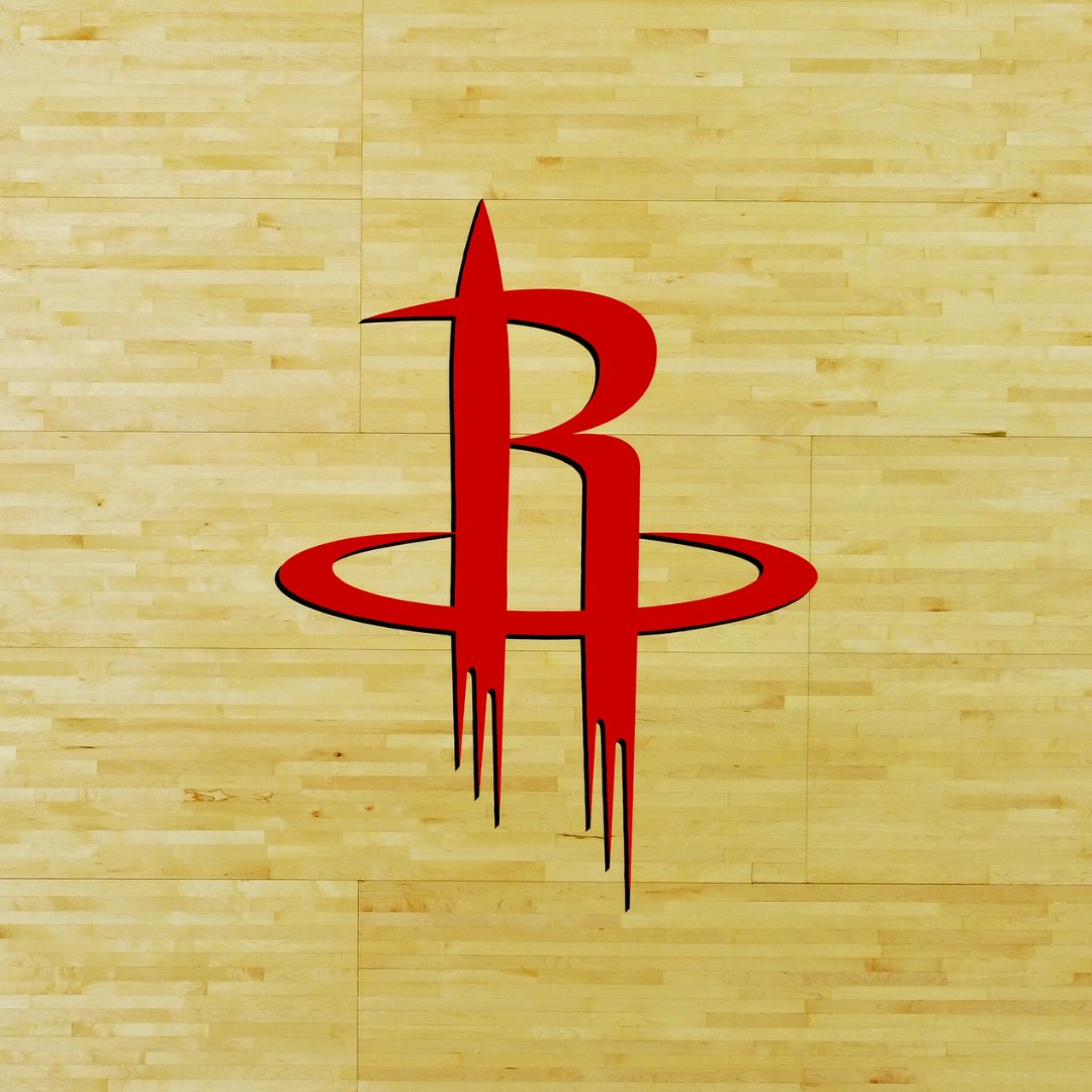 Designed to make a statement on game day. 

This close-up of the Houston Rockets logo on their portable floor shows how bold graphics can make a big impact. 

Even the smallest details matter!