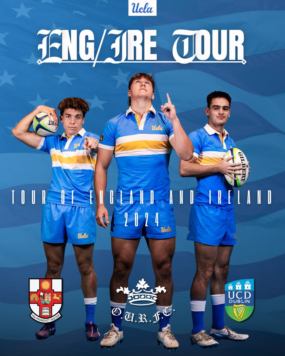 2 weeks until the Mighty Bruins head off on their international tour!

Nov 24th at University of Bristol
Nov 28th at Oxford University 
Nov 30th at University College Dublin 

This will be the first time in more than 40 years since UCLA Rugby travelled overseas #gobruins