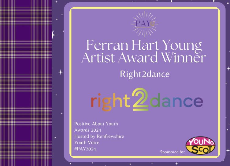 The winner of this year’s Ferran Hart Young Artist Award are…

Right2Dance! ⭐️
The group helped young dancers to showcase creativity in the ‘Get Creative’ choreography project. Huge well done to everyone involved!