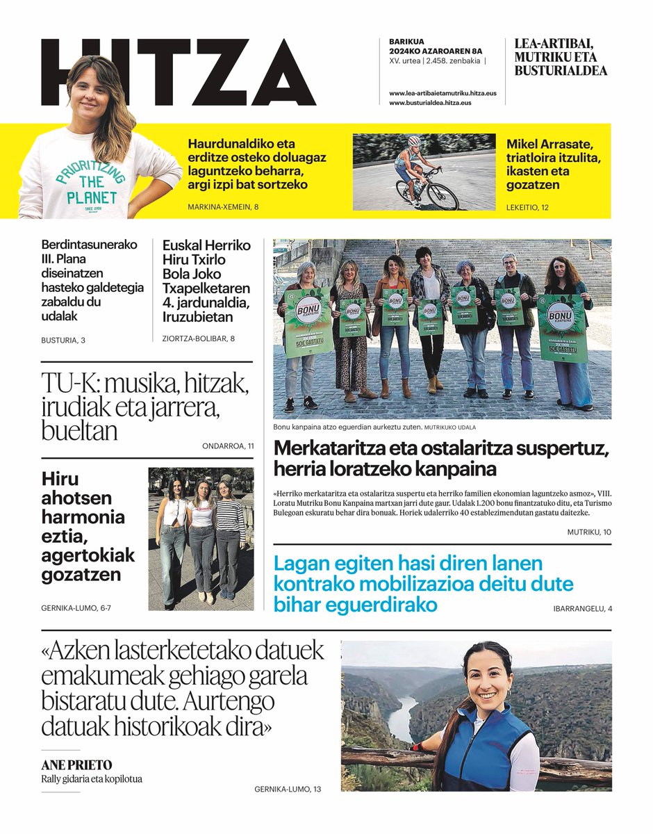 🗞️GAURKO AZALA (barikua, azaroak 8)

#LoratuMutriku #ekonomia <a href="/MutrikukoUdala/">Mutrikuko Udala</a> #Ibarrangelu #Laga #berdintasuna #Busturia #HiruTxirlo #Iruzubieta #elkarrizketak #AnePrieto #pilotoa #MikelArrasate #triatloia <a href="/AMANDARRITT/">Amandarri TT</a> #LuciaConzi #erditzea #haurdunaldia #dolua #musika #NAZ #TUK