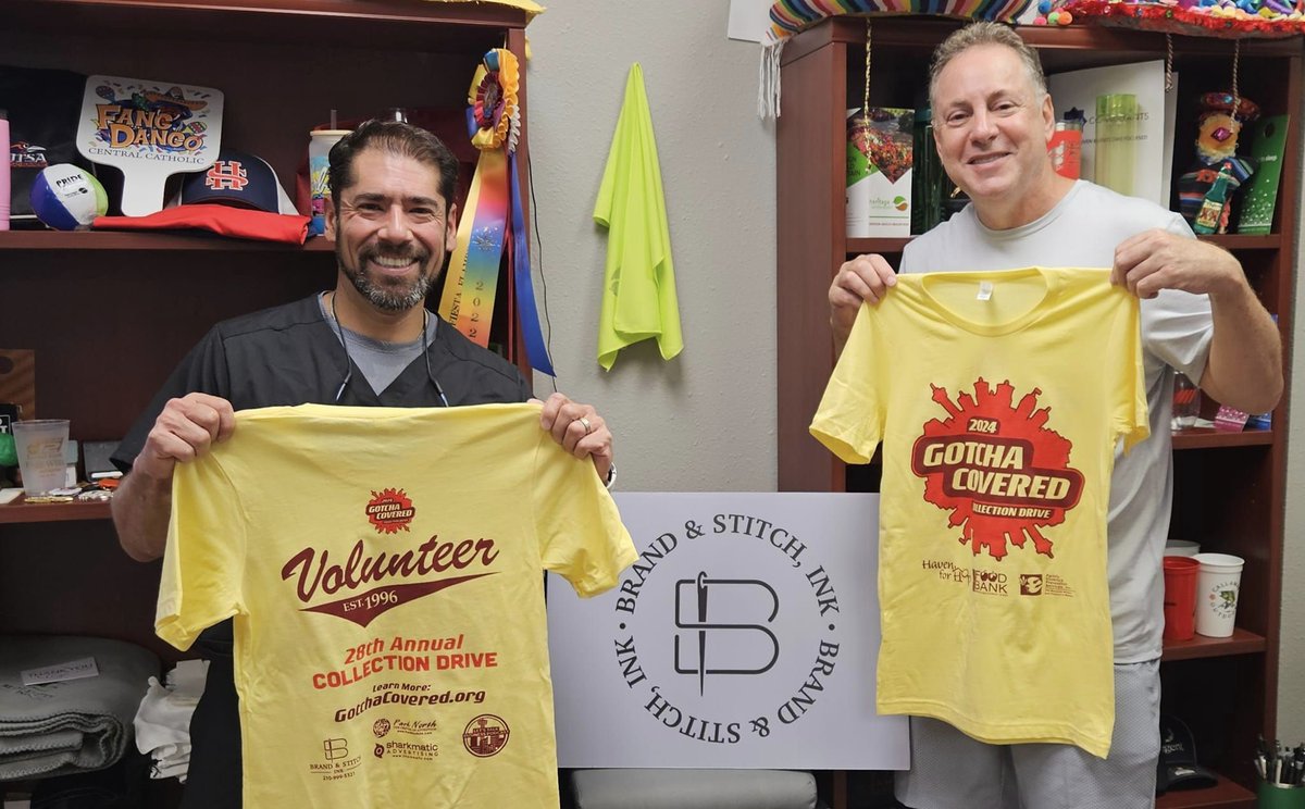 A huge thanks to Brand &amp; Stitch, Ink &amp; my dear friend George Henry Torres for the printing of the Gotcha Covered 2024 Collection Drive Volunteer T-Shirts. Join us on Sunday, December 1, 2024 at Park North Shopping Center. Details at GotchaCovered.org
BrandStitchInk.com