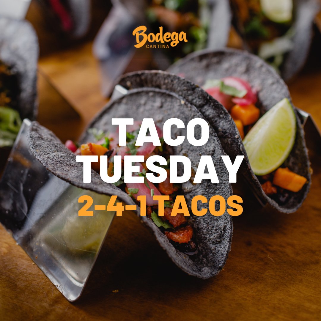 Ready to spice up your Tuesday?!

Join us at Bodega Cantina for Taco Tuesday and grab 2-for-1 plates of tacos, all day long 🔥

With classic and creative fillings, there’s a perfect taco for everyone 🌮