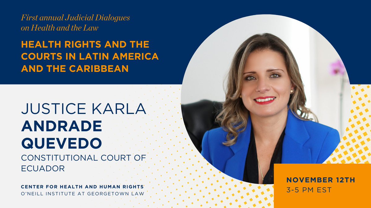 O'Neill Institute (@oneillinstitute) on Twitter photo We’re pleased to have Justice <a href="/AndradeqKarla/">Karla Andrade Q</a> of the Constitutional Court of Ecuador joining the "Health Rights and the Courts in Latin America & the Caribbean" event. An expert in constitutional and environmental law, Justice Andrade Quevedo brings deep experience from both We’re pleased to have Justice <a href="/AndradeqKarla/">Karla Andrade Q</a> of the Constitutional Court of Ecuador joining the "Health Rights and the Courts in Latin America & the Caribbean" event. An expert in constitutional and environmental law, Justice Andrade Quevedo brings deep experience from both