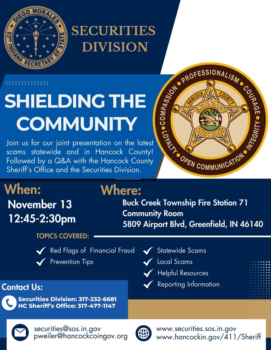 We will be at the Buck Creek Township Fire Station  71 next week. We hope to see you there!