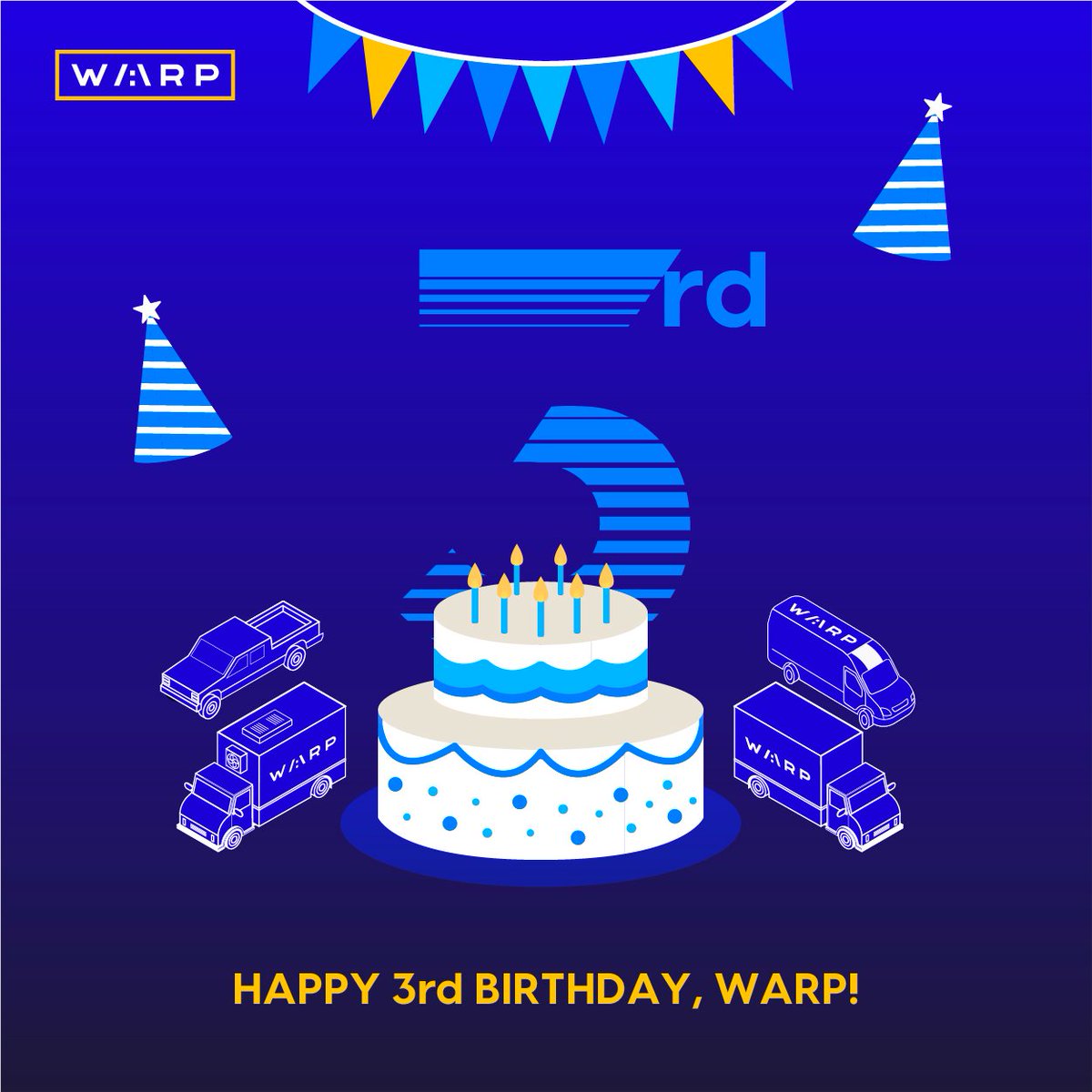 warptechco's tweet photo. Happy Birthday, WARP! Celebrating 3 Years of Logistics Innovation & Growth
Book a Strategy Call: https://t.co/v43qxmA1P7
#technology #middlemile #logistics #supplychain #crossdock #freighttech #logisticstech #LTL #logisticsinnovation #goWARP #HappyBirthdayWARP https://t.co/Bhli3oQo8E