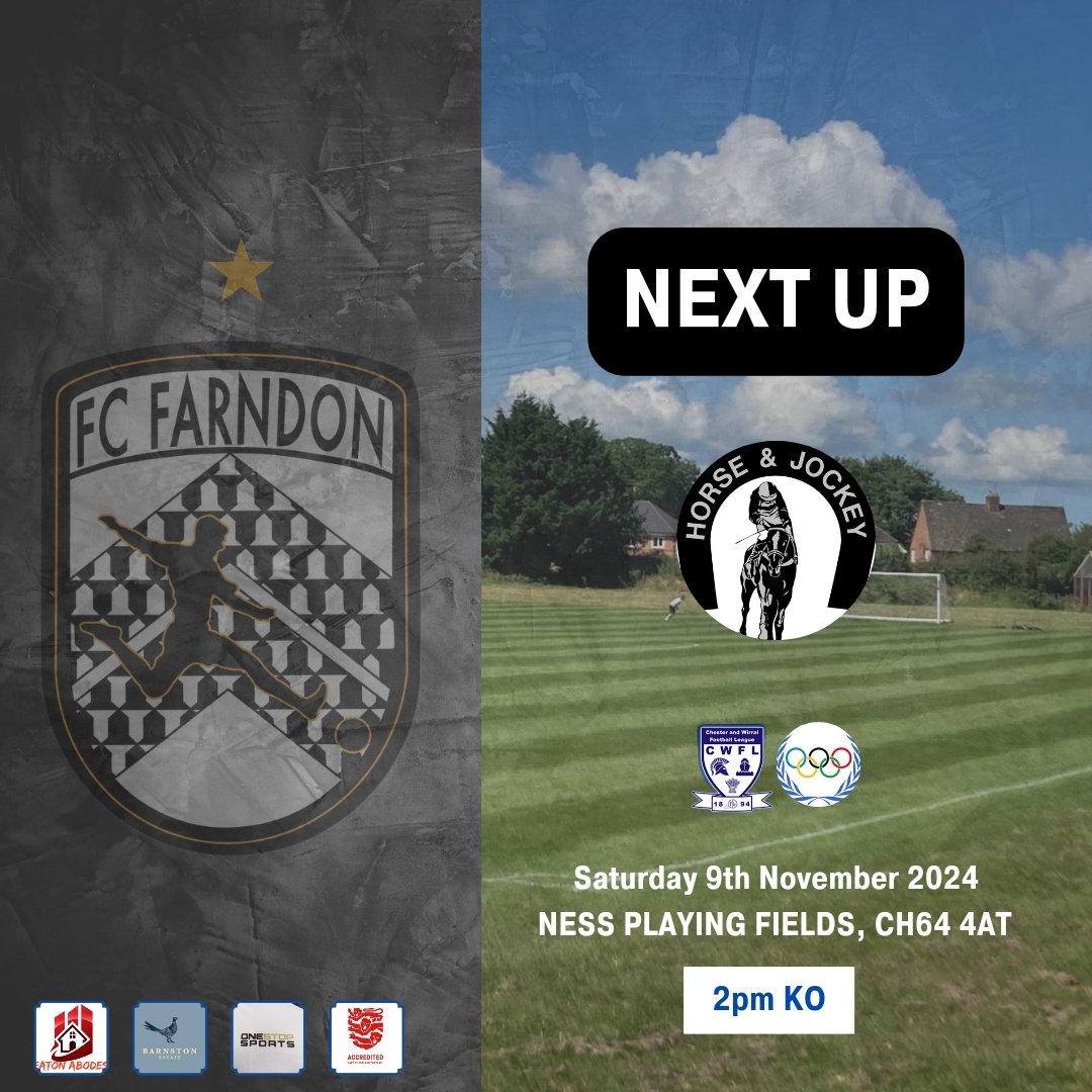 FC Farndon (@fc_farndon) on Twitter photo π‘ππ«π§ πππ«π§π¨π₯π β«οΈβͺοΈ
League action continues this weekend with a trip to Neston to face <a href="/HorseNJockeyFC/">Horse And Jockey</a> in the <a href="/CWFL_Press/">@CWFL-Press</a> Championship.
KO is at 2pm on Saturday 9th November β½οΈ
#Upthefarndon π‘ππ«π§ πππ«π§π¨π₯π β«οΈβͺοΈ
League action continues this weekend with a trip to Neston to face <a href="/HorseNJockeyFC/">Horse And Jockey</a> in the <a href="/CWFL_Press/">@CWFL-Press</a> Championship.
KO is at 2pm on Saturday 9th November β½οΈ
#Upthefarndon