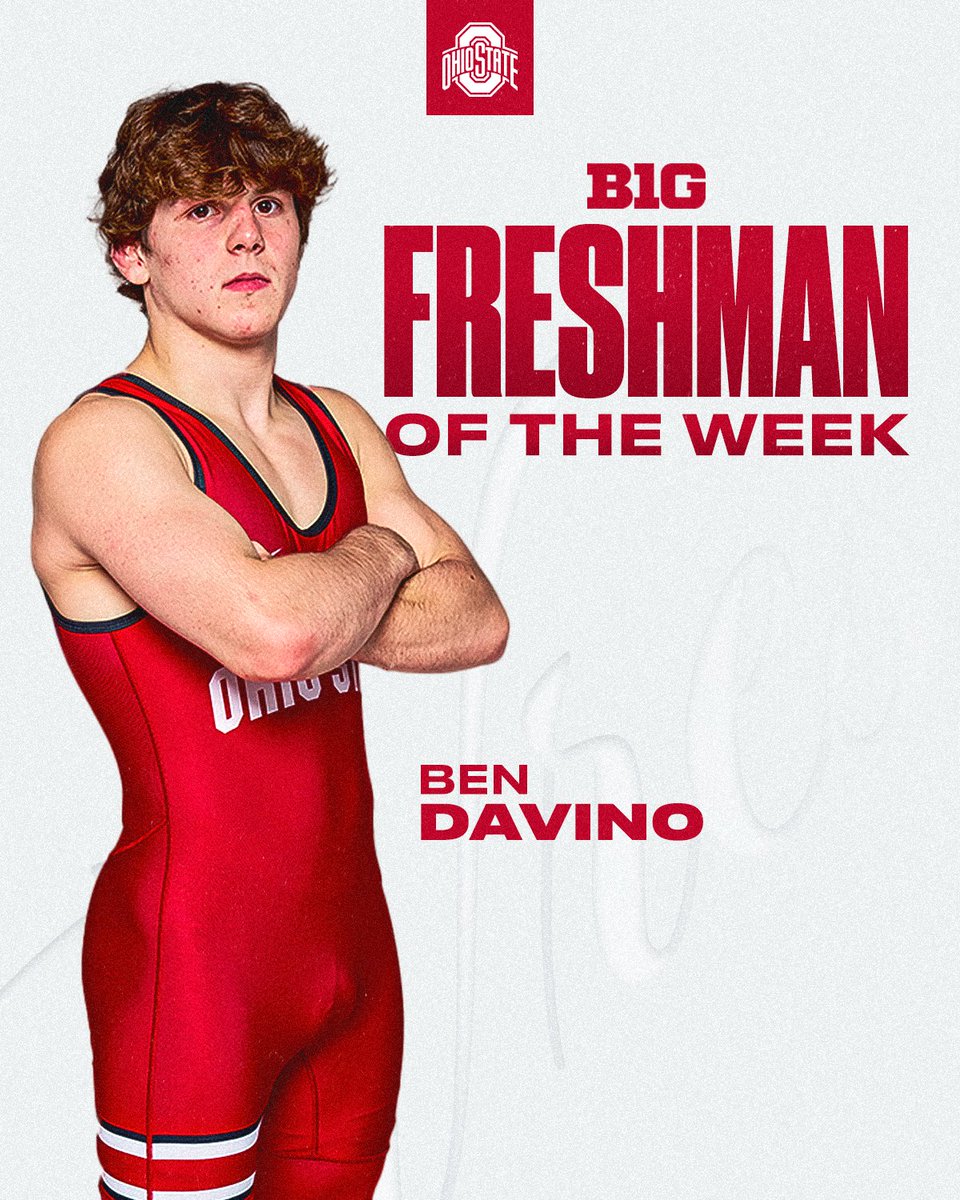 Ben Davino earns Big Ten Freshman of the Week after winning 133-Bracket at Clarion Open. #GoBucks 

go.osu.edu/CxR6
