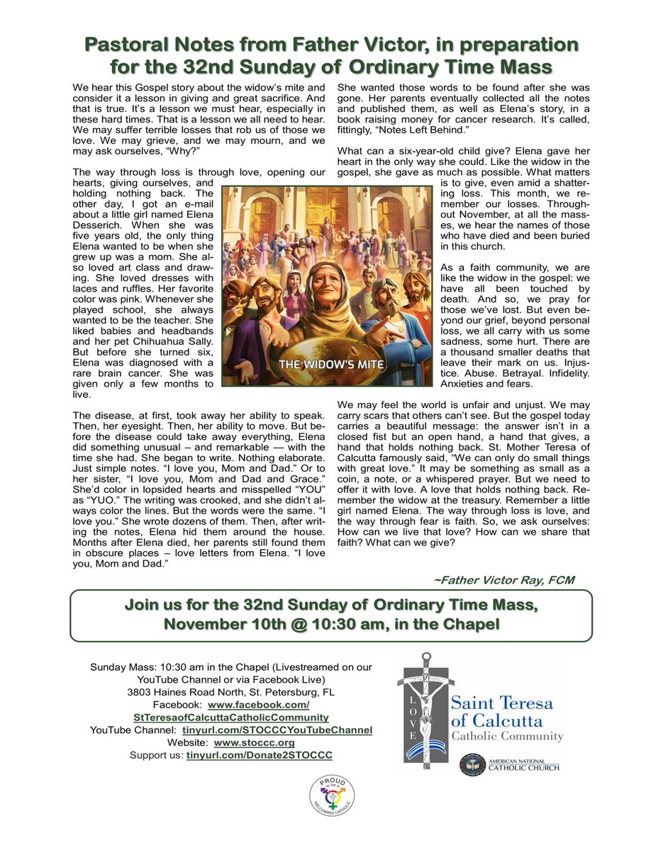 STOCCC2's tweet photo. Join us for the 32nd Sunday of Ordinary Time Mass, November 10th, at 10:30 am, in the Chapel!
https://t.co/AZKC9DY42W
#OrdinaryTime #OrdinaryTimeMass #CatholicMass #StTeresaofCalcuttaCatholicCommunity #STOCCC #ANCC #AmericanNationalCatholicChurch #Catholic #IndependentCatholics https://t.co/kOjDfc9Pf5
