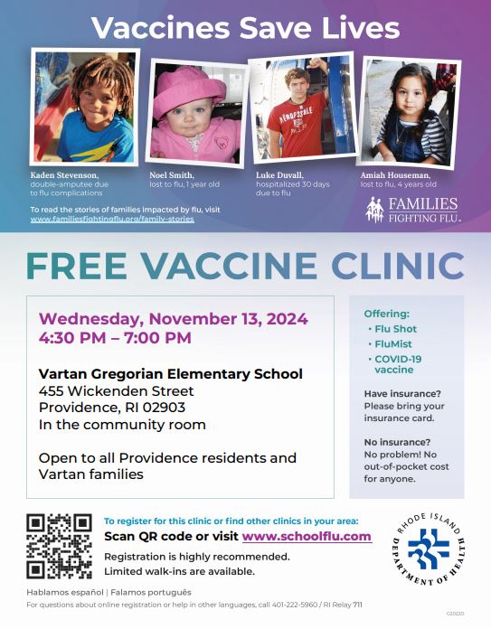 Providence Public Schools (@pvdschools) on Twitter photo 🩺Stay healthy this season! Stop by the <a href="/VGregorianES/">Vartan Gregorian ES</a> Wed. Nov. 13 from 4:30-7:00 p.m for a free flu shot, FluMist, or COVID-19 vaccine.
No insurance? No problem, there are no out-of-pocket cost for anyone!
📍455 Wickenden St. 4:30-7:00 p.m.
Pre-register: schoolflu.com 🩺Stay healthy this season! Stop by the <a href="/VGregorianES/">Vartan Gregorian ES</a> Wed. Nov. 13 from 4:30-7:00 p.m for a free flu shot, FluMist, or COVID-19 vaccine.
No insurance? No problem, there are no out-of-pocket cost for anyone!
📍455 Wickenden St. 4:30-7:00 p.m.
Pre-register: schoolflu.com