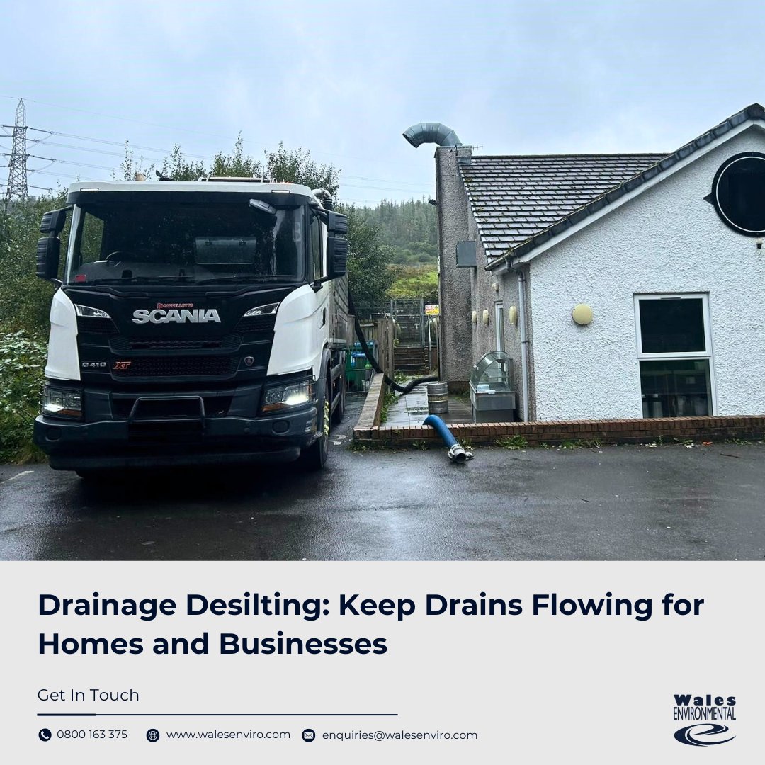 Silt buildup in drains causes blockages and flooding. Our desilting service clears silt, ensuring reliable drainage for homes and businesses. Regular upkeep is vital, especially with heavier rainfall across Wales.

📞 0800 163 375
📧 enquiries@walesenviro.com
#Desilting #Drainage