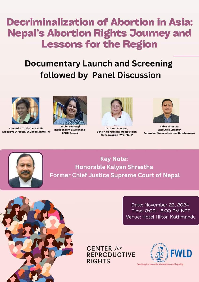 ICJ_org's tweet photo. 🔊If you are in #Kathmandu today, don't miss this important debate on decriminalizing abortion in #Asia and the #8MarchPrinciples! #8MPs #abortiondecrim https://t.co/KrHmCd1XsZ