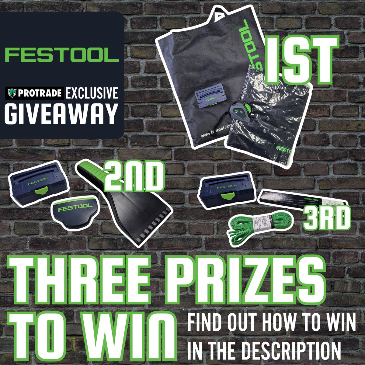 THREE FESTOOL BUNDLES UP FOR GRABS! Find out how to enter below. 
Like &amp; Share this post
Make sure you are following our X account.  

Winners will be contacted Friday 29th November. Good Luck! Winner must be based in mainland UK.  

#powertools #toolsofthetrade #construction