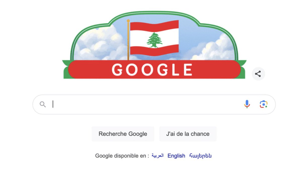 DruartJeanMich1's tweet photo. Même Google célèbre à sa façon (sincèrement?) la fête de l’indépendance du Liban… https://t.co/xFTiJ1RFaV