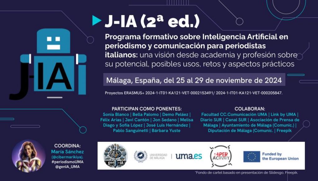 El lunes arrancamos programa sobre inteligencia artificial en comunicación que formará a 20 periodistas italianos en Málaga. Qué privilegio organizar proyectos así y contar con equipazo de ponentes y colaboradores #IA #periodismo #transferencia #formacion cibermarikiya.com/impulsamos-un-…