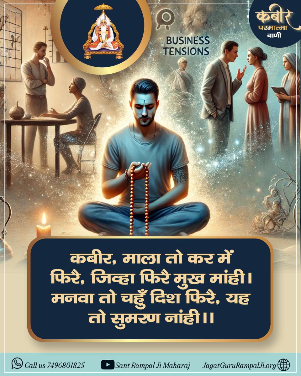 कबीर परमात्मा जी कहते हैं, अगर माला हाथ में घूम रही है, लेकिन मन चारों दिशाओं में भटक रहा है, तो यह सुमिरन नहीं है।
ईश्वर की भक्ति में मन और ध्यान का पूर्ण समर्पण ही सच्चा सुमिरन है। #GodKabirVani