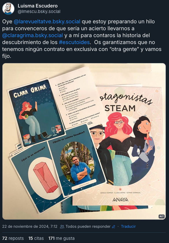 Oye, <a href="/LaRevuelta_TVE/">La Revuelta</a>, que <a href="/ClaraGrima/">Clara Grima</a> y yo estamos pidiendo cosas, con éxito de crítica y público, en un sitio azulito... y acabo de ver que llevas dos días sin entrar... 
Harnos caso o argo... por favó!  #escutoides