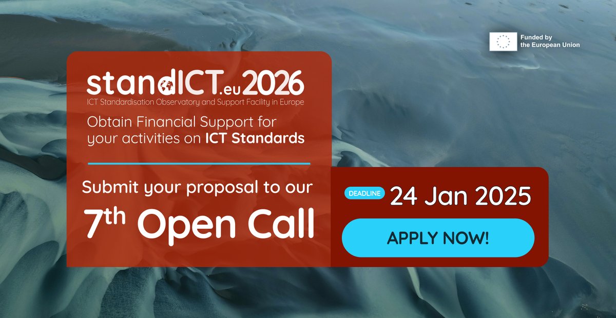 🚀Apply for the <a href="/Stand_ICT/">StandICT</a> 7th Open Call! 
🔥Take advantage of this opportunity to elevate the impact of your #ICT #standards contributions!
🇪🇺We have already provided over €1.5M to fellows in this third edition of the project.
🎯Apply today: tinyurl.com/3mbsvnbm