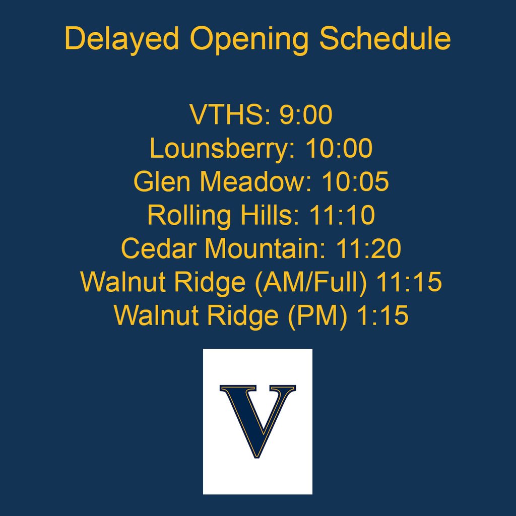 Due to the inclement weather, Vernon Township Schools will operate on a 2 hour delay for today, November 22nd.
